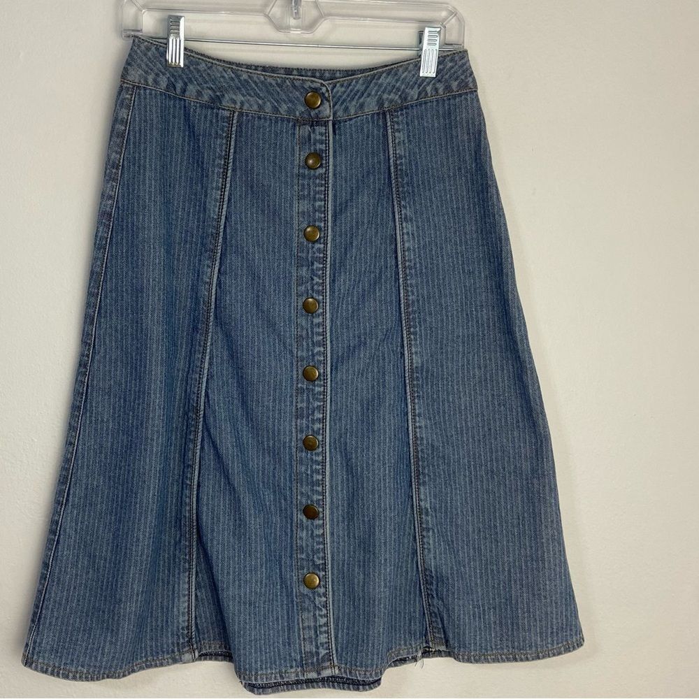 Vtg 90s Y2K Womens Denim Midi Skirt Size 4 Buttoned Down Striped Hippie Western